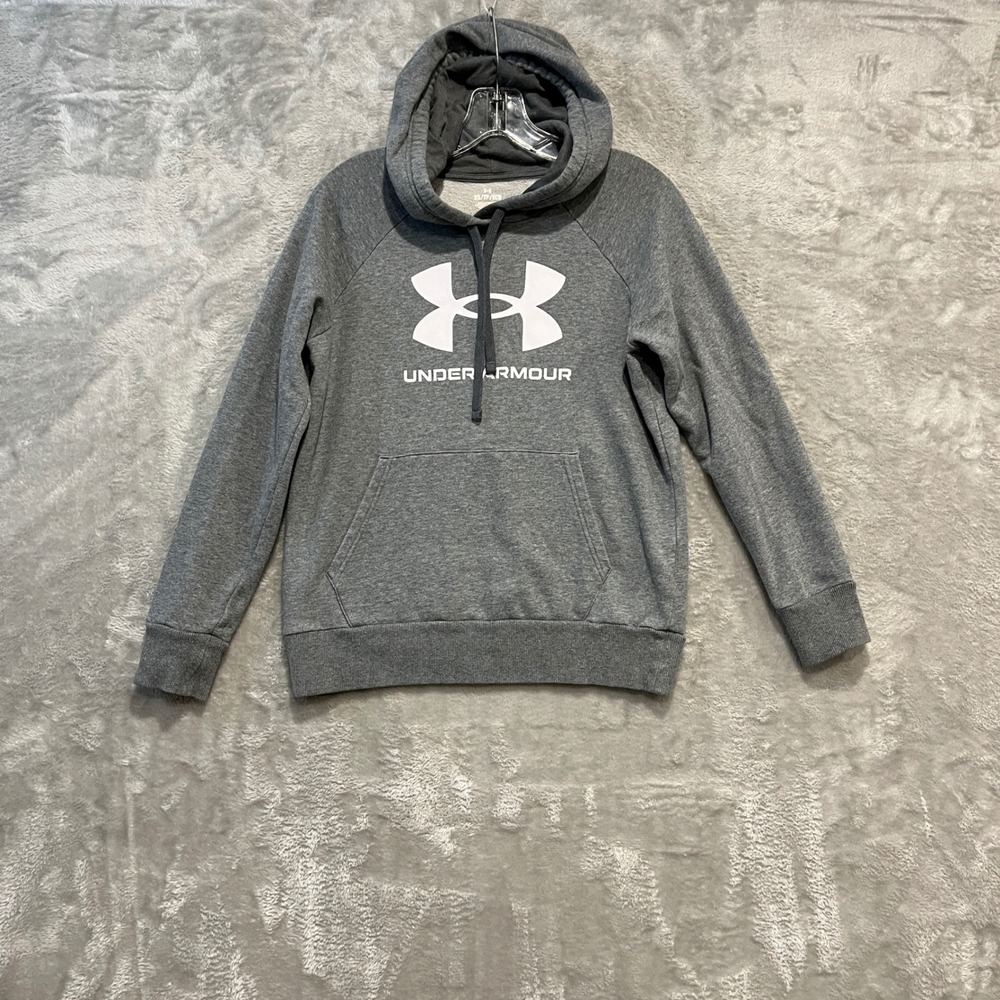 Under Armour Hoodie‎ Womens XS Gray Rival Fleece Logo Pullover Sweatshirt